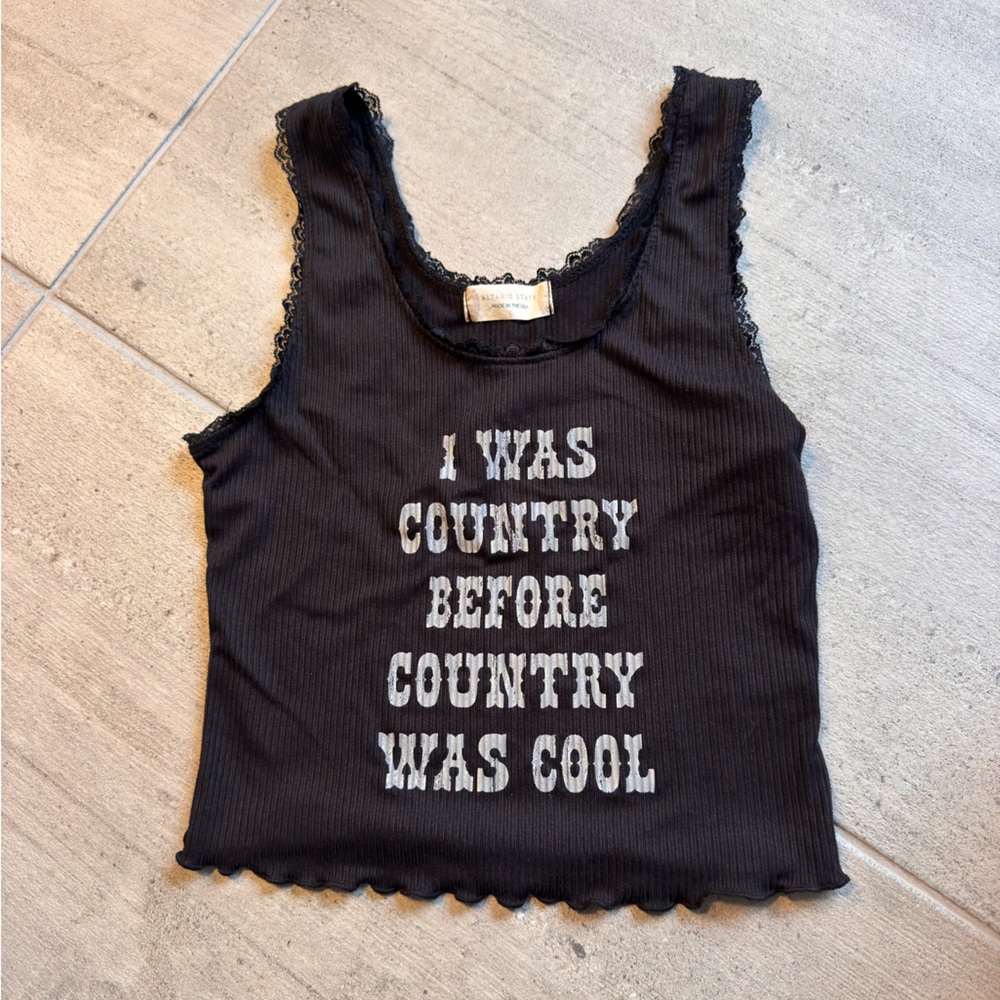 Altar'd State Black Tank Top I Was Country Before Country Was Cool